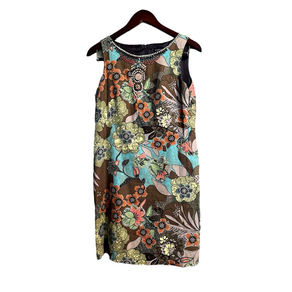 Signature by Robbie Bee Brown Sleeveless Floral Dress Size 4